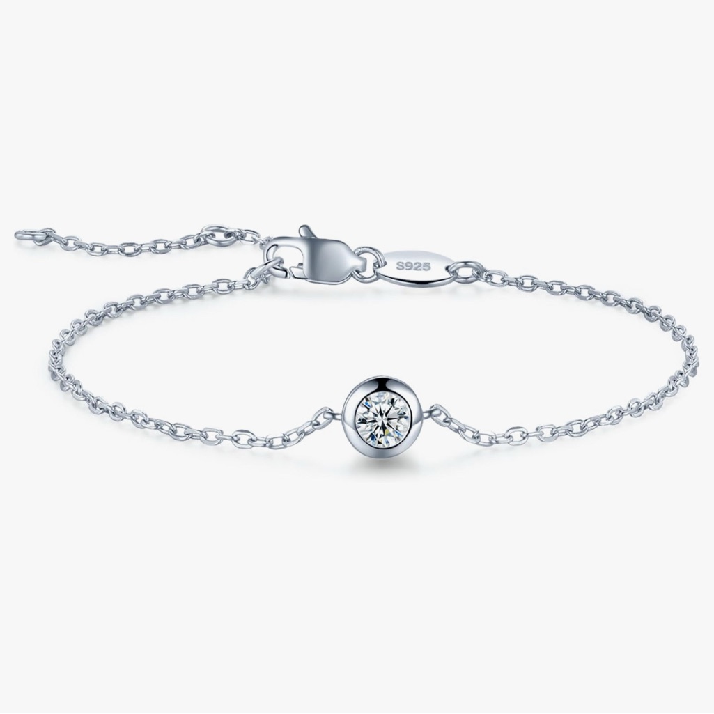 1 Carat Diamond Moissanite Solitaire Dainty Chain Adjustable Bolo Bracelet